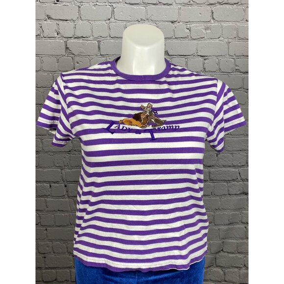 Vintage Disney Store Lady & the Tramp Embroidered T-Shirt Medium Purple Stripes - Picture 4 of 9